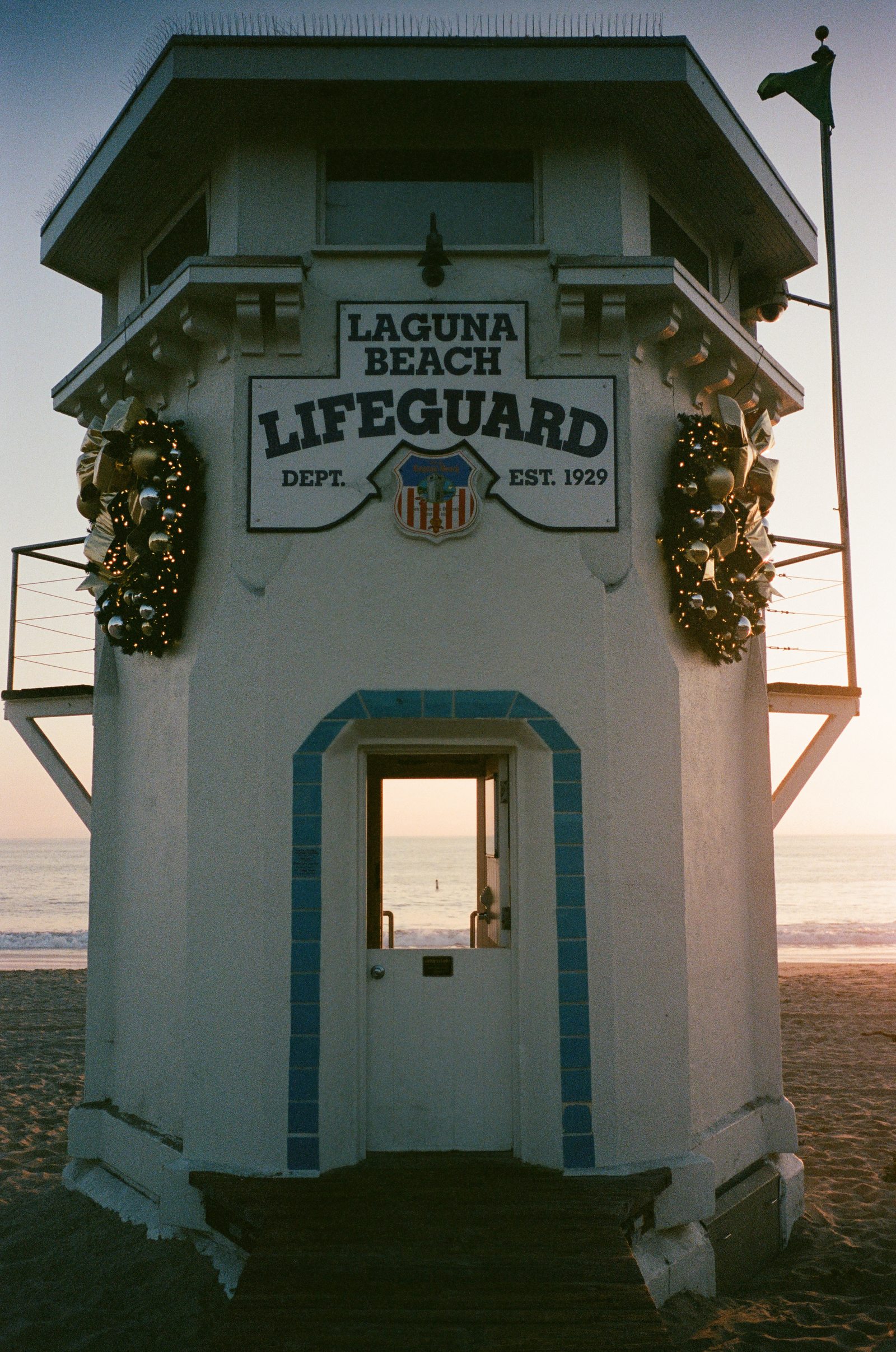 laguna beach lifeguard tower at dusk