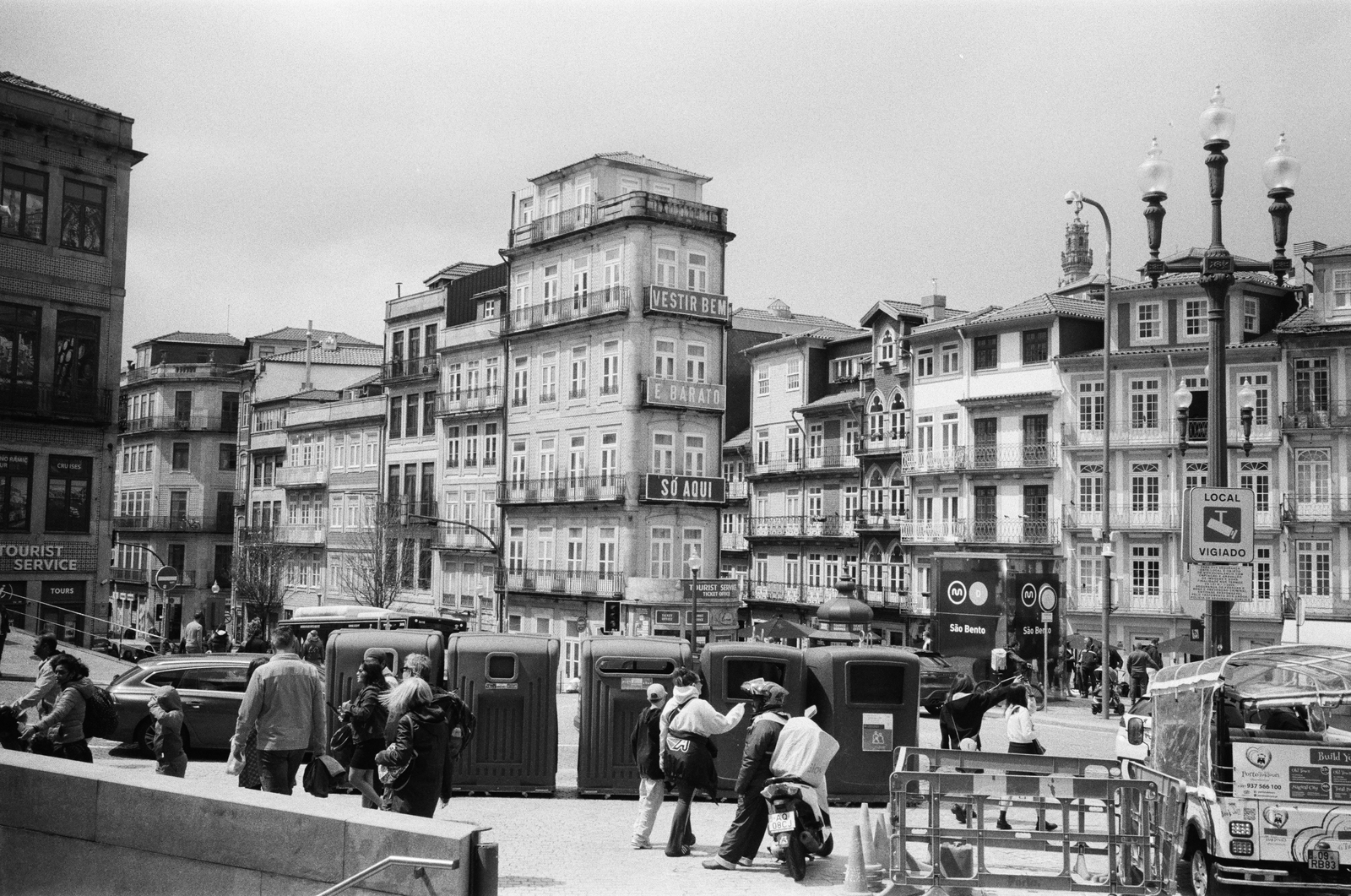 black and white street scene in porto