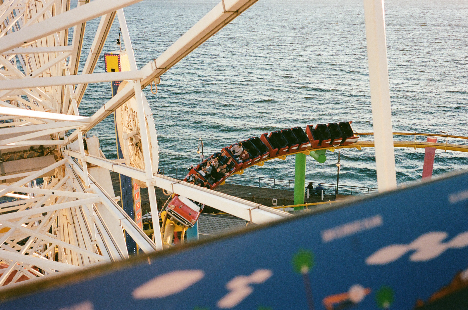 rollercoaster track above the ocean in santa monica